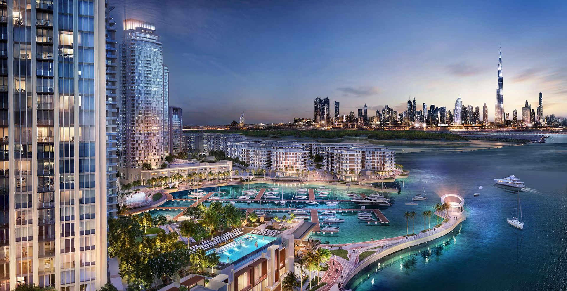 Dubai Creek Harbour — המרינה וקו הרקיע בהדמיית Emaar